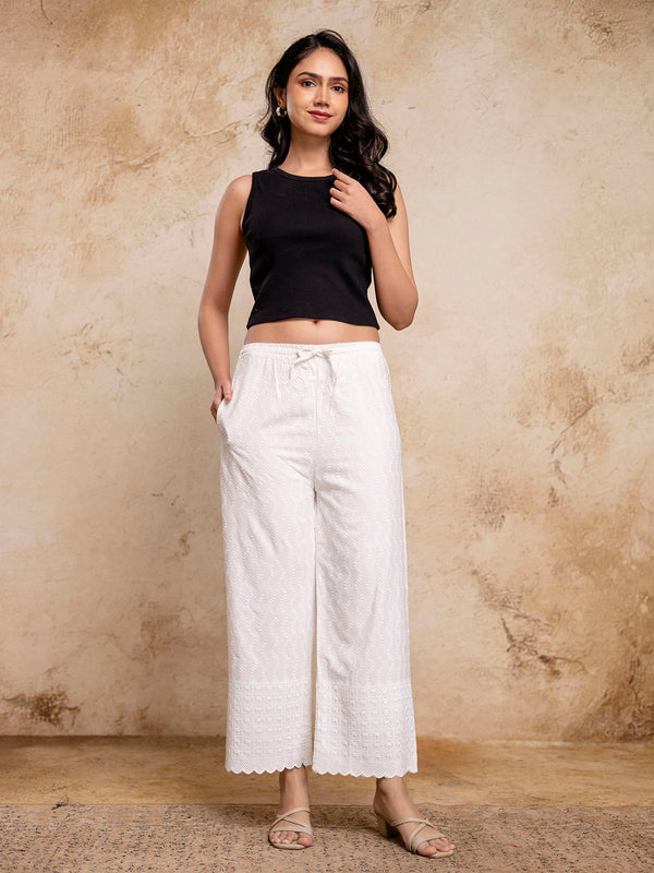 Graceful Rayon Embroidered Palazzos with Elegant Wide-Leg Fit