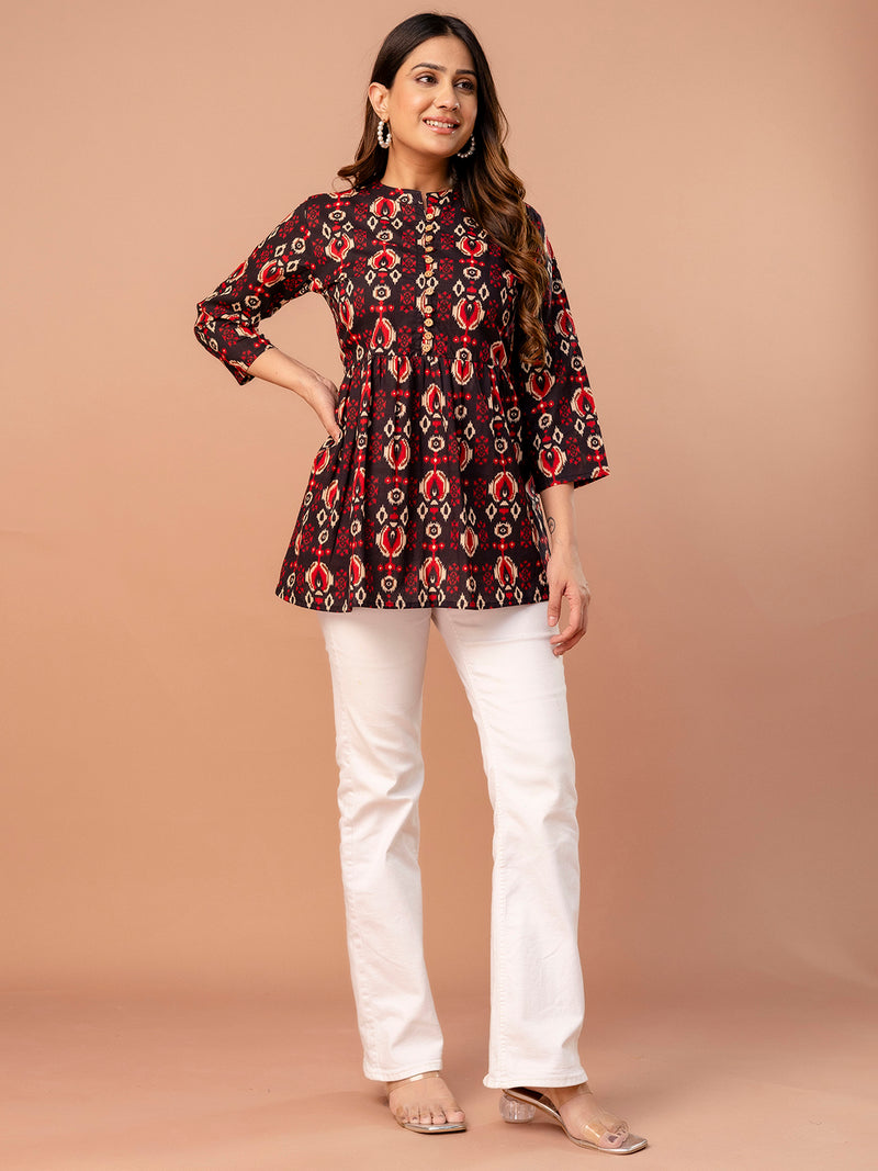 Top – Mandarin Collar, 3/4 Sleeves, Flattering Fit (Sizes S–XXL)