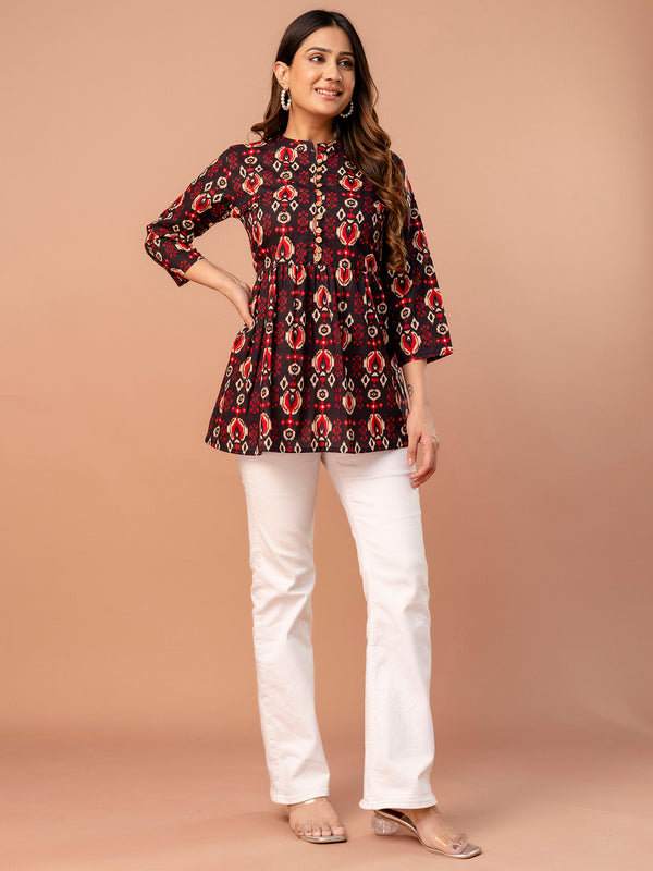 Top – Mandarin Collar, 3/4 Sleeves, Flattering Fit (Sizes S–XXL)