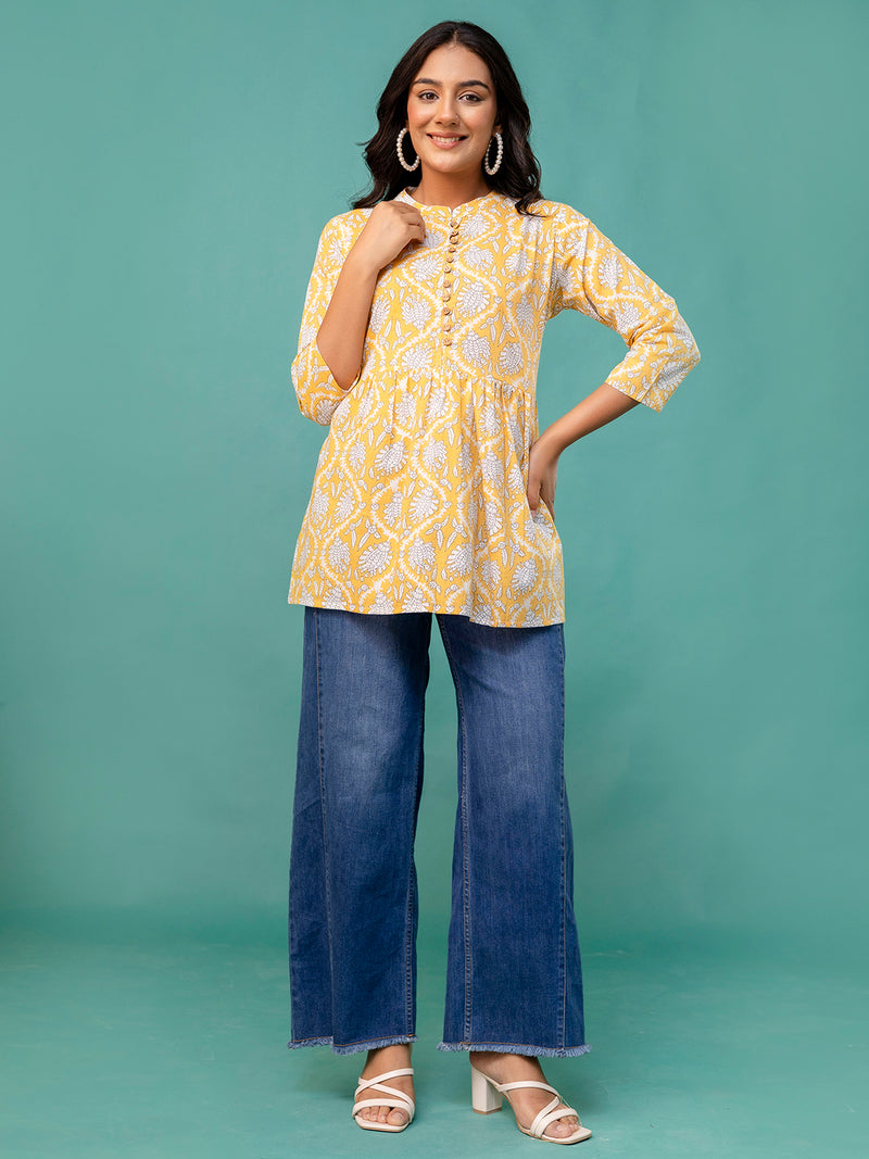 Top – Mandarin Collar, 3/4 Sleeves, Flattering Fit (Sizes S–XXL)