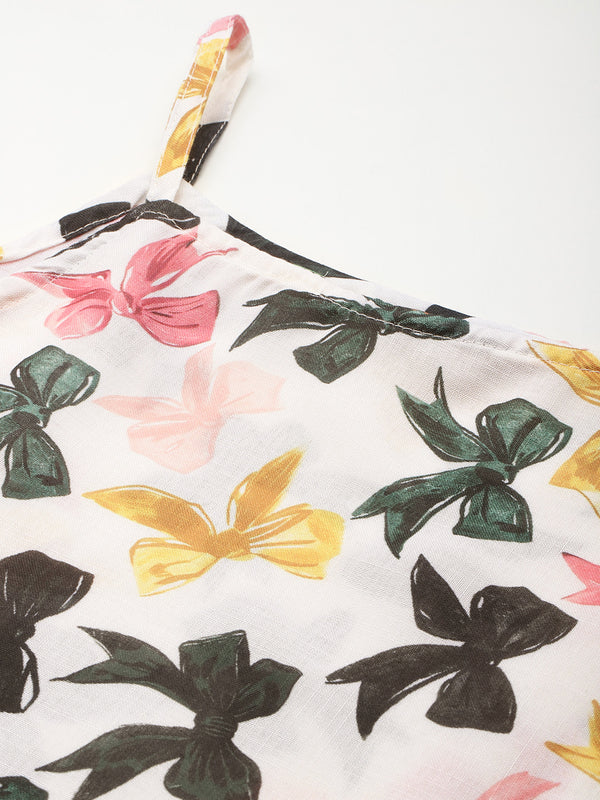 Cropped Sleeveless strap Peplum top with digital print on linen fabric.| Size- Small| Colour - White, Black, Grey, Yellow