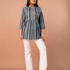 Top – Mandarin Collar, 3/4 Sleeves, Flattering Fit (Sizes S–XXL)