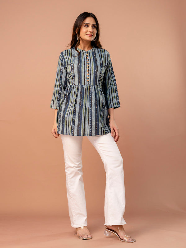 Top – Mandarin Collar, 3/4 Sleeves, Flattering Fit (Sizes S–XXL)