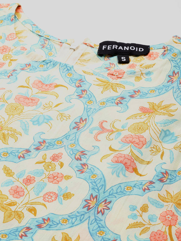 Cotton Printed Sleeveless A-Line Flared Kurti