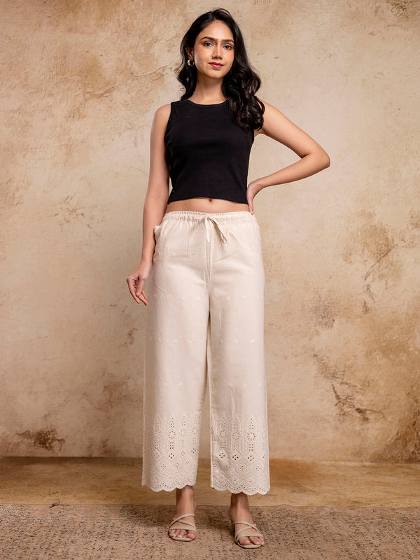 Women’s Cotton Embroidered Wide-Leg Palazzos | Soft, Breathable & Elegant