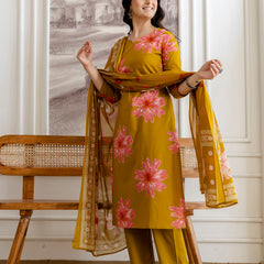 Printed Cotton Kurta Set with Ankle-Length Pants and Graceful Dupatta