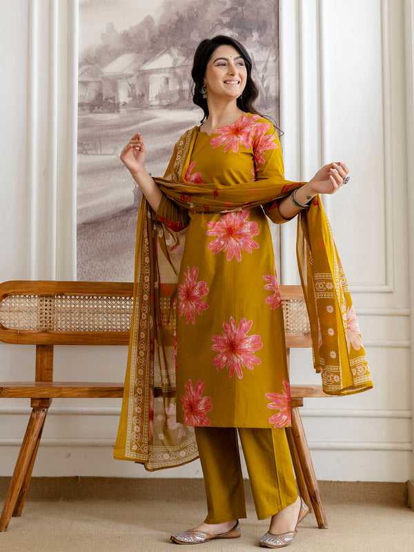 Printed Cotton Kurta Set with Ankle-Length Pants and Graceful Dupatta