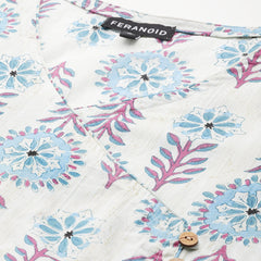Floral Print 4 Button Angrakha Long Kurti