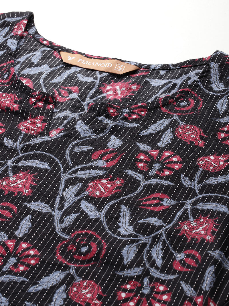 3/4 Sleeve Round Neck Vcut top Black1 Colour