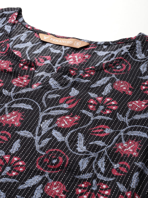 3/4 Sleeve Round Neck Vcut top Black1 Colour