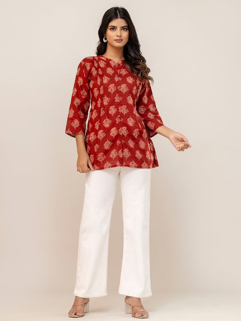 Elegant Mandarin Collar Printed Tunic – Stylish & Comfortable, Sizes