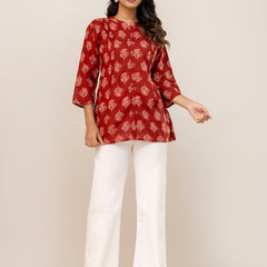 Elegant Mandarin Collar Printed Tunic – Stylish & Comfortable, Sizes