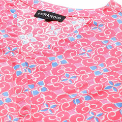 Floral Print Angrakha 3\4 Sleeves Flared Kurti