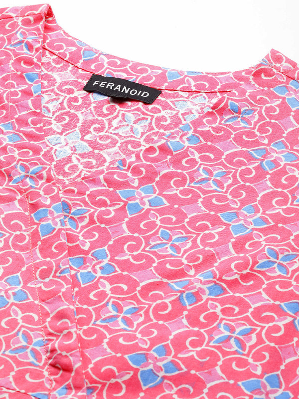Floral Print Angrakha 3\4 Sleeves Flared Kurti