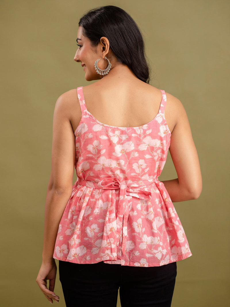 Floral Print Cotton Peplum Top