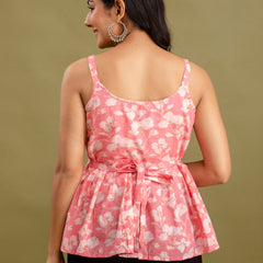 Floral Print Cotton Peplum Top