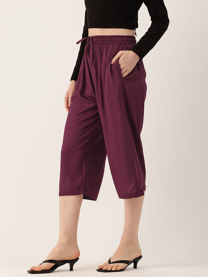 Women's Culottes | Calf-Length Pants with Double Pockets & Elastic Waistband