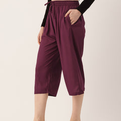 Women's Culottes | Calf-Length Pants with Double Pockets & Elastic Waistband