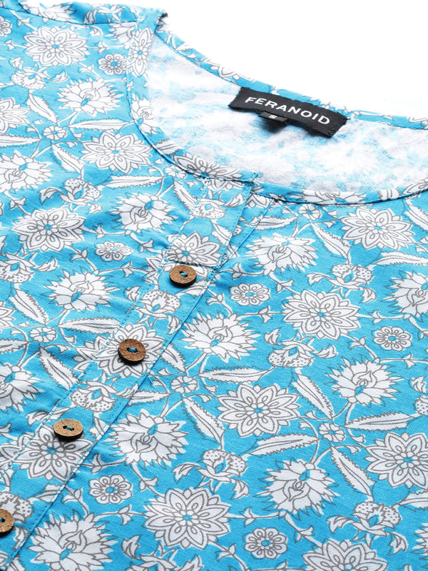 Floral Print 4 Button Straight Kurti