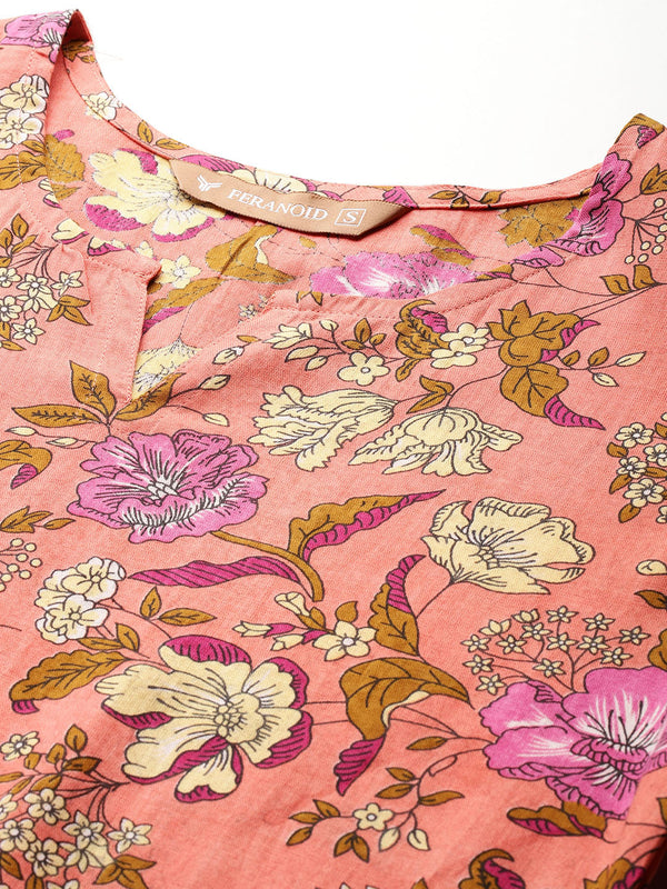 3/4 Sleeve Round Neck Vcut top Pink Colour