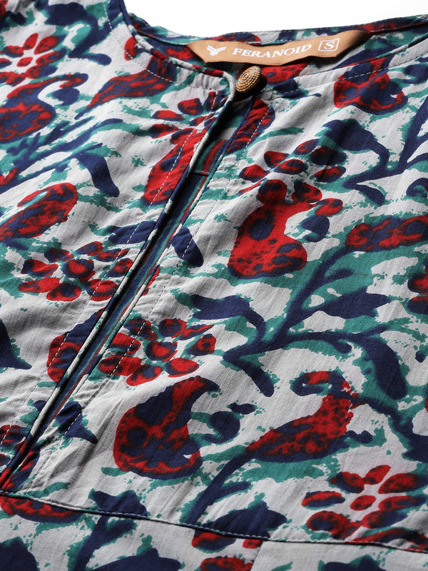 Inner Yoke Short Kurti for Women - Button Detail & 3/4 Sleeves