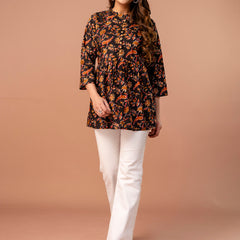 Top – Mandarin Collar, 3/4 Sleeves, Flattering Fit (Sizes S–XXL)