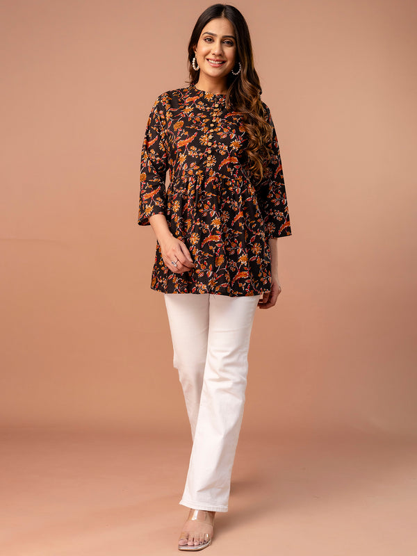 Top – Mandarin Collar, 3/4 Sleeves, Flattering Fit (Sizes S–XXL)