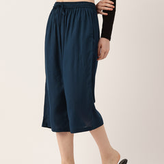 Women's Culottes | Calf-Length Pants with Double Pockets & Elastic Waistband