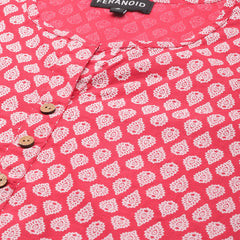 Floral Print 4 Button Straight Kurti