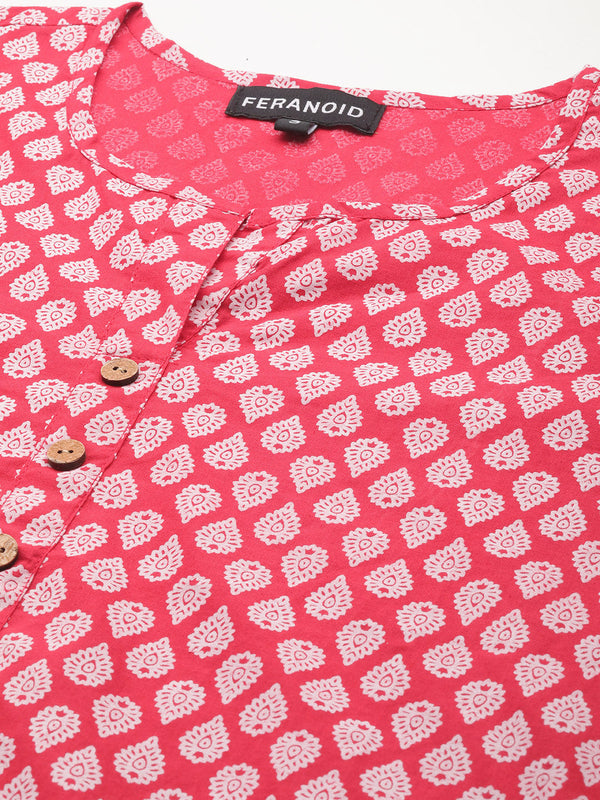 Floral Print 4 Button Straight Kurti