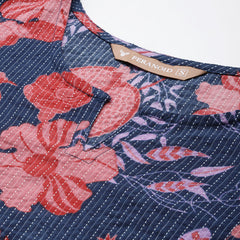 3/4 Sleeve Round Neck Vcut top BLue1 Colour