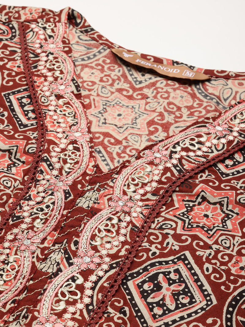 Straight Dupatta Sets - V-Neck, 3/4 Sleeves with Border Detailing, Elastic Waistband Pants with Pockets & Full-Length Dupatta (M-XXL)