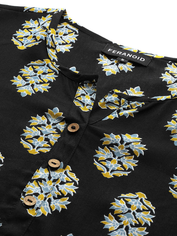 Floral Print 4 Button Straight Kurtia