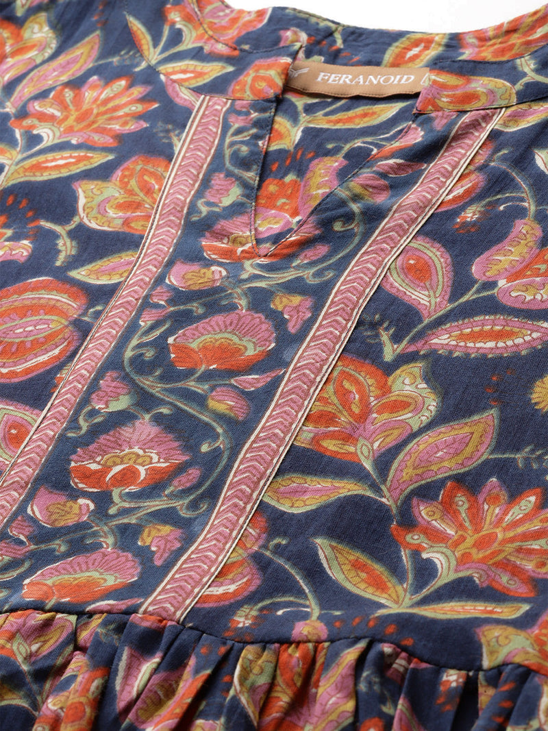 Peplum Hem TOP for Women - Mandarin Collar with V-Cut & 3/4 Sleeves