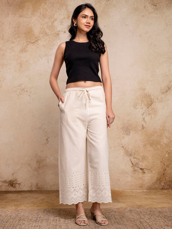 Women’s Cotton Embroidered Wide-Leg Palazzos | Soft, Breathable & Elegant