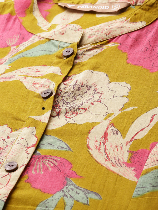 Elegant A-Line Long Kurta for Women - Mandarin Collar with Button Detailing