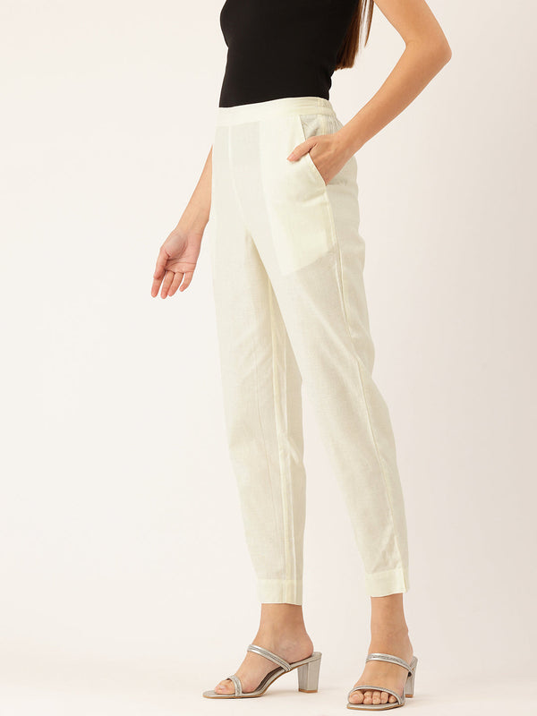 Cotton Pants - Double Pockets, Adjustable Waist, and Ankle-Length Fit
