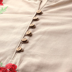 Beige Women's Embroidered Co-ord Set - Viscose Fabric Full Sleeve Shirt and Pant
