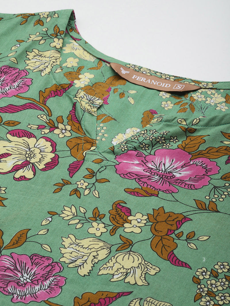 3/4 Sleeve Round Neck Vcut top Green2 Colour