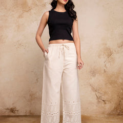 Women’s Cotton Embroidered Wide-Leg Palazzos | Soft, Breathable & Elegant