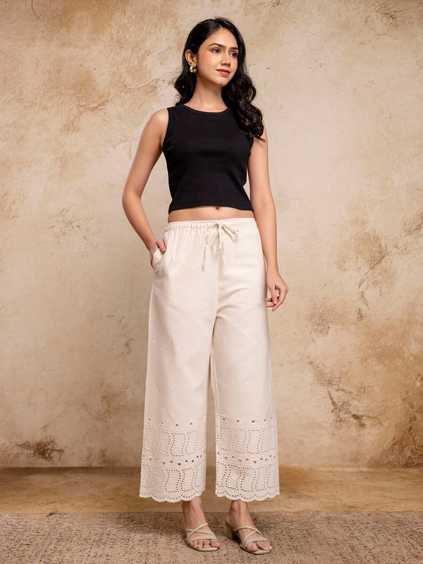 Women’s Cotton Embroidered Wide-Leg Palazzos | Soft, Breathable & Elegant