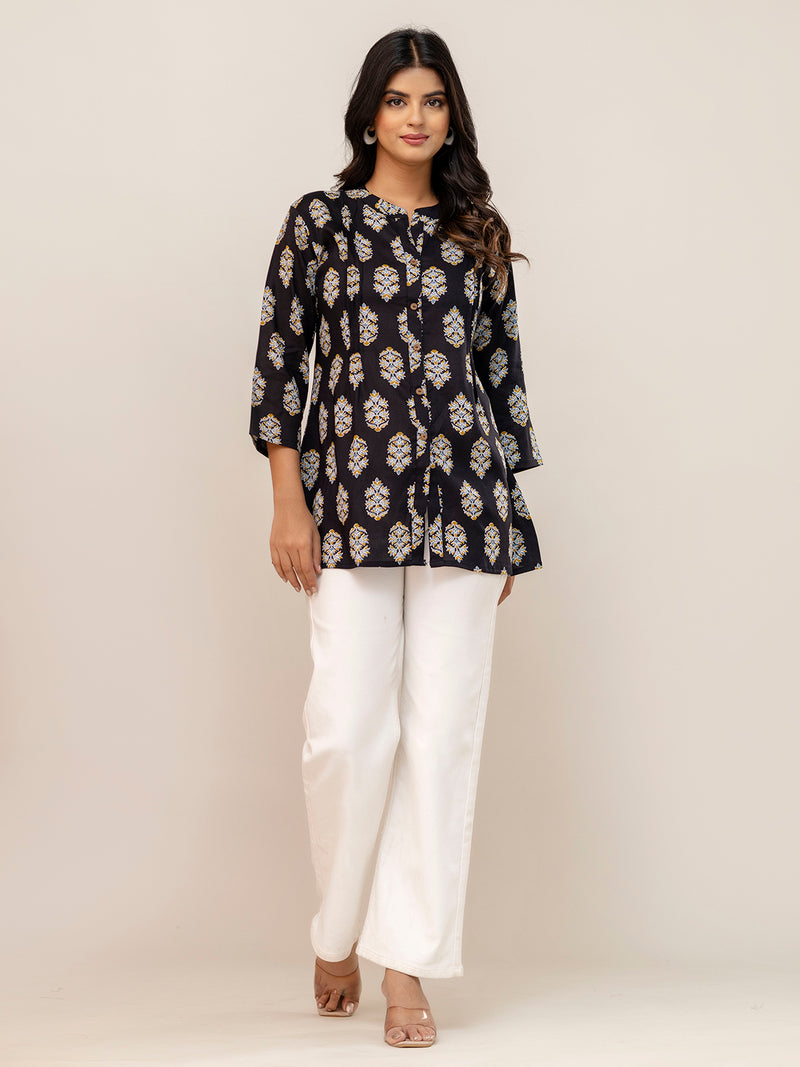 Elegant Mandarin Collar Printed Tunic – Stylish & Comfortable, Sizes