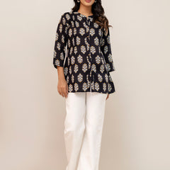 Elegant Mandarin Collar Printed Tunic – Stylish & Comfortable, Sizes