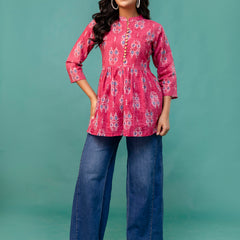 Top – Mandarin Collar, 3/4 Sleeves, Flattering Fit (Sizes S–XXL)