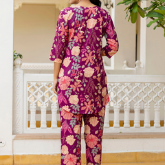 Purple Breezy Printed Cotton Co-Ord Set for Comfortable All-Day Wear