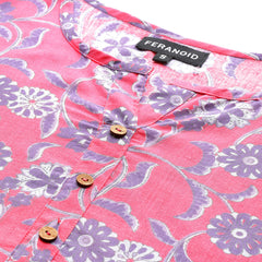 Floral Print 4 Button Straight Kurti