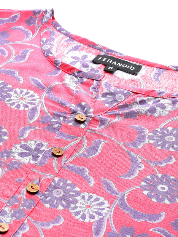 Floral Print 4 Button Straight Kurti