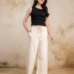 Women’s Cotton Embroidered Wide-Leg Palazzos | Soft, Breathable & Elegant