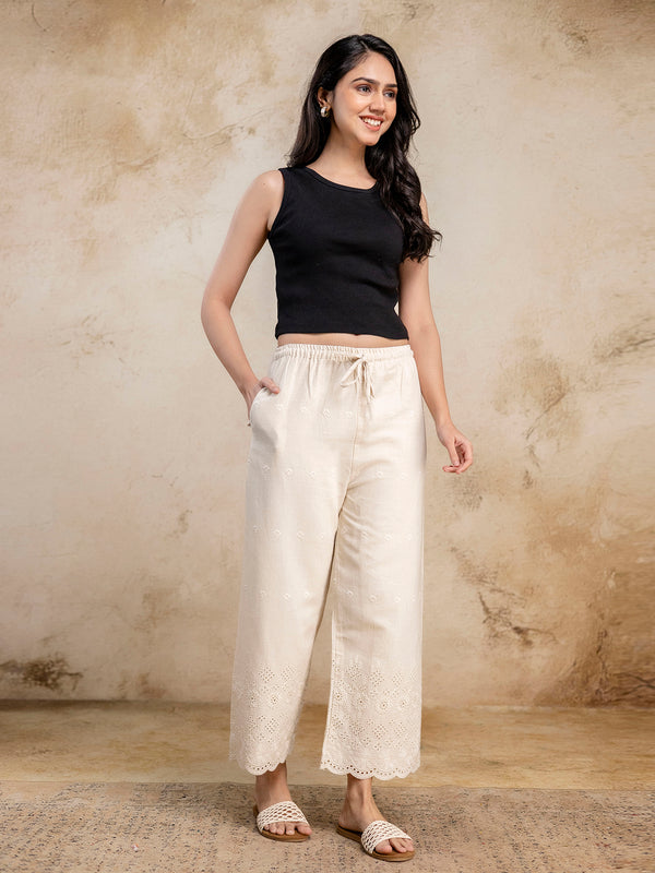 Women’s Cotton Embroidered Wide-Leg Palazzos | Soft, Breathable & Elegant