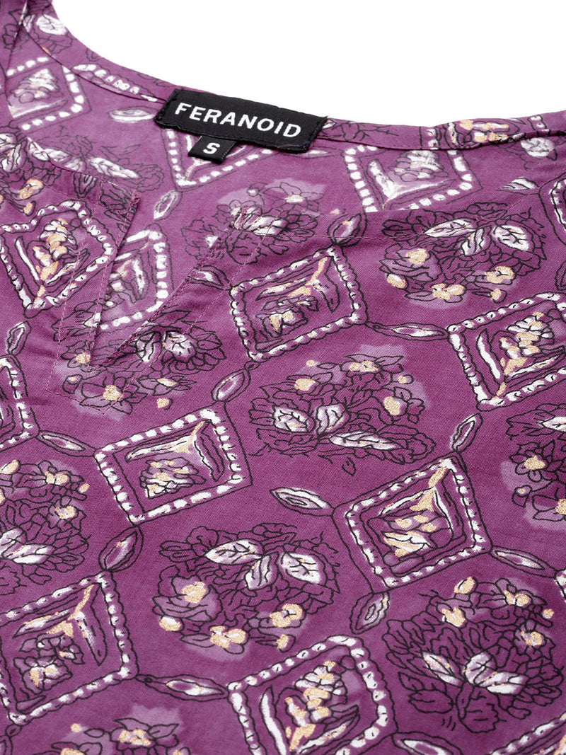 Cotton Printed V-Neck Short Kurti